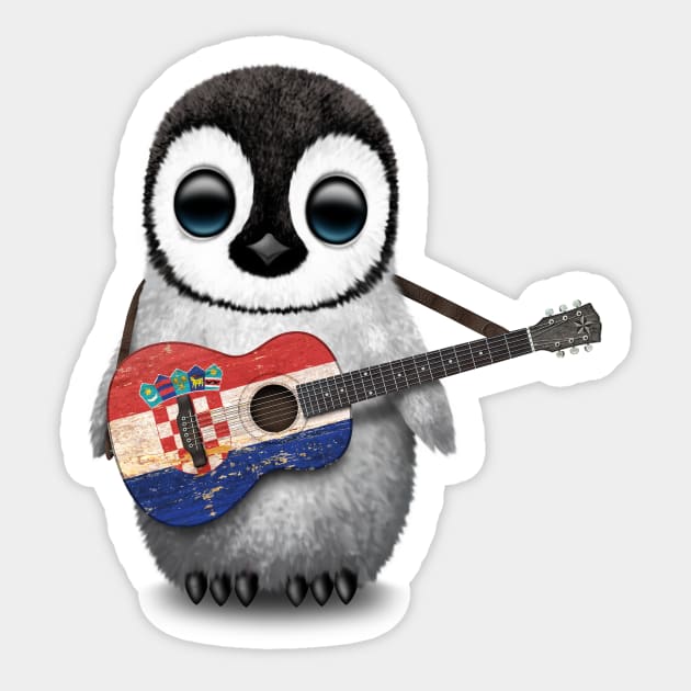 Baby Penguin Playing Croatian Flag Guitar Sticker by jeffbartels